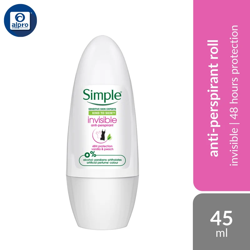 Simple Invisible Anti-Perspirant Roll On 45ml | 48 Hours Of Sweat & Odour Protection