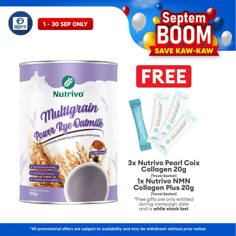 Nutrivo Multigrain Power Rye Oatmilk with Tiger Milk Mushroom 800g | Boost Body Immunity
