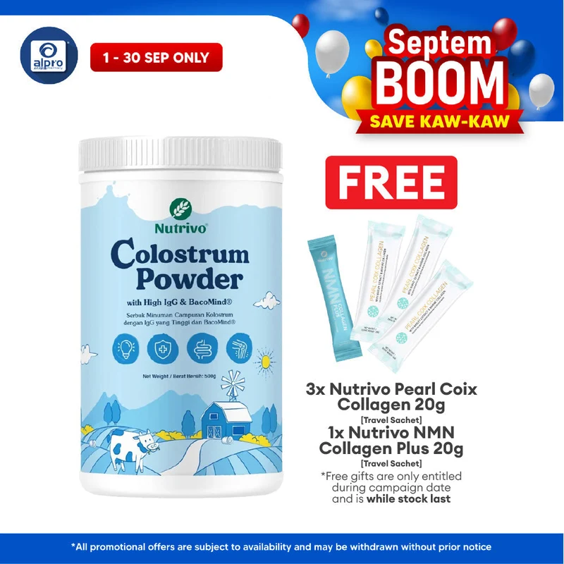 Nutrivo Colostrum Powder with High IgG & BacoMind 500g | Enhances Immune System
