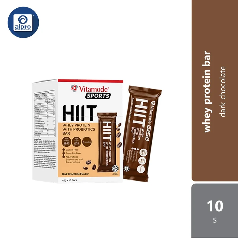 Vitamode Sports HIIT Whey Protein With Probiotics Bar 45gx10s | Dark Chocolate