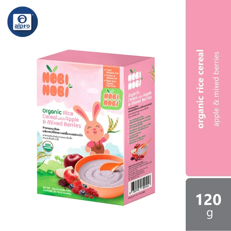 Nobi Nobi Organic Rice Cereal 120g (Apple&Mixed Berries/ Pumpkin&Carrot/ Mixed Veggies/ Sweet Potato)