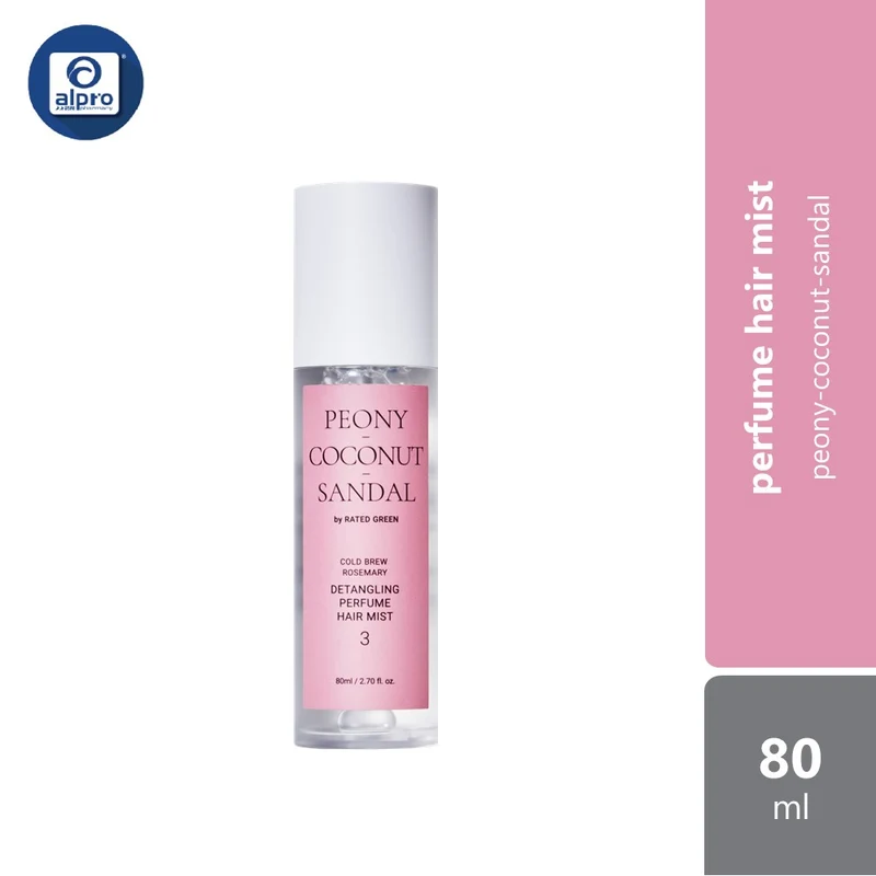 Rated Green Detangling Perfume Hair Mist 80ml (Lemon Freesia Musk/Lychee Rose Cedar/Peony Coconut Sandal)
