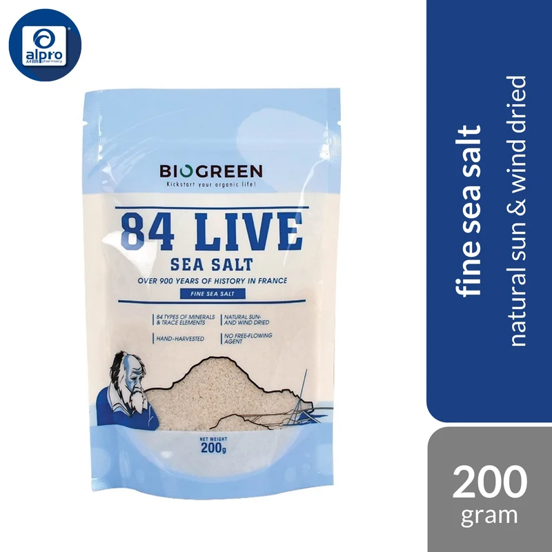 Biogreen 84 Live Sea Salt Fine-Pouch 200g | Natural Sun & Wind Dried