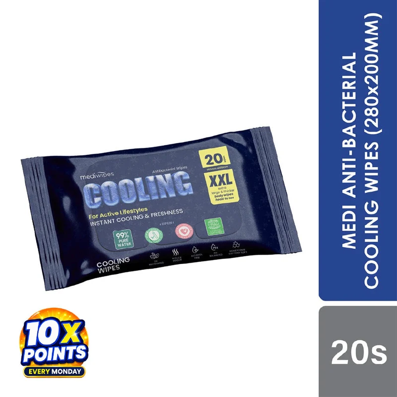 Medi Anti-Bacterial Cooling Wipes 20s ( 280 X200 Mm ) | Instant Cooling