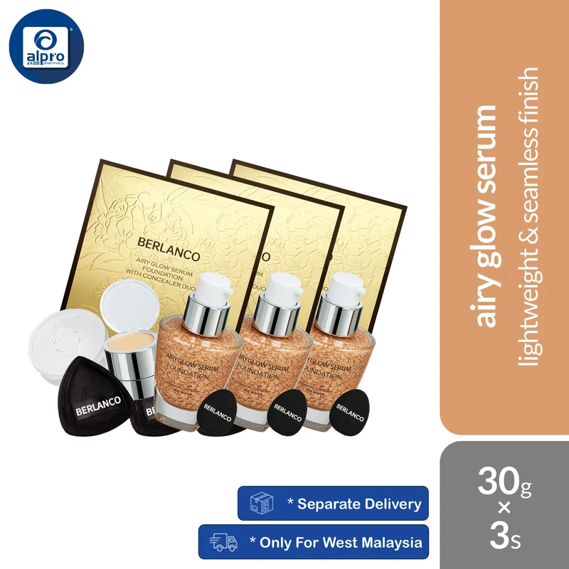 Berlanco Airy Glow Serum Foundation + Concealer Duo SPF30+++ 30g 3s Combo | Lightweight & Seamless Finish