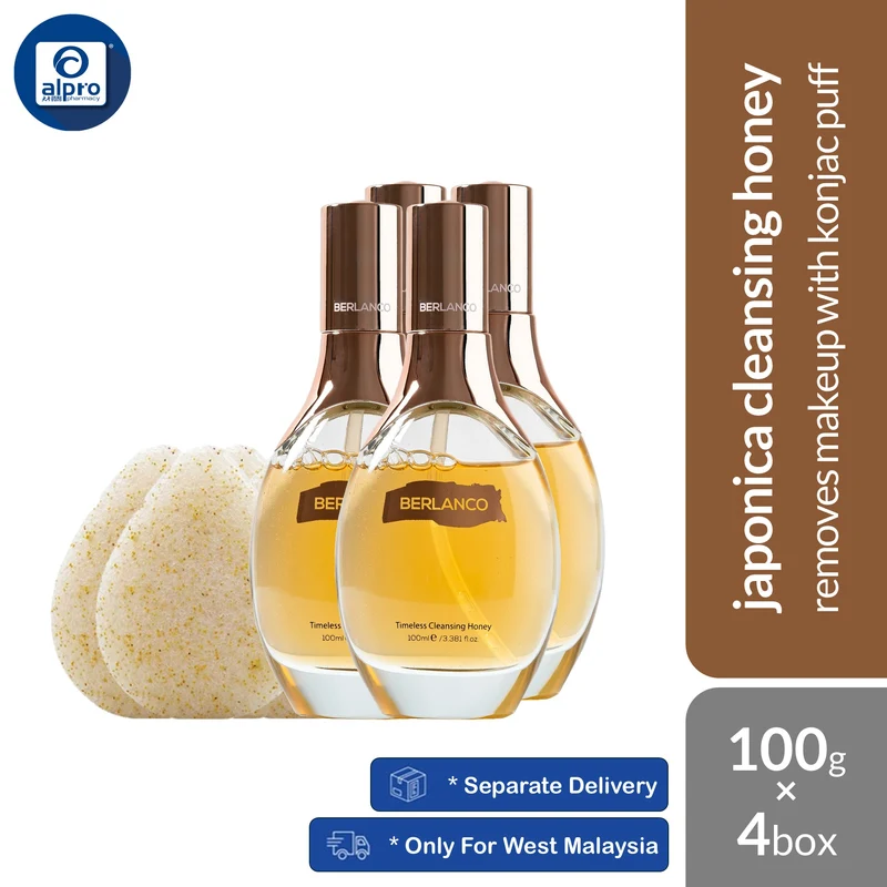 Berlanco Timeless Cleansing Honey 100g 4s Combo | Removes Makeup with Konjac Puff