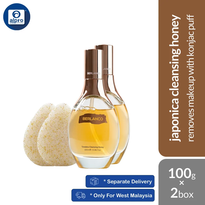 Berlanco Timeless Cleansing Honey 100g 2s Combo | Removes Makeup with Konjac Puff