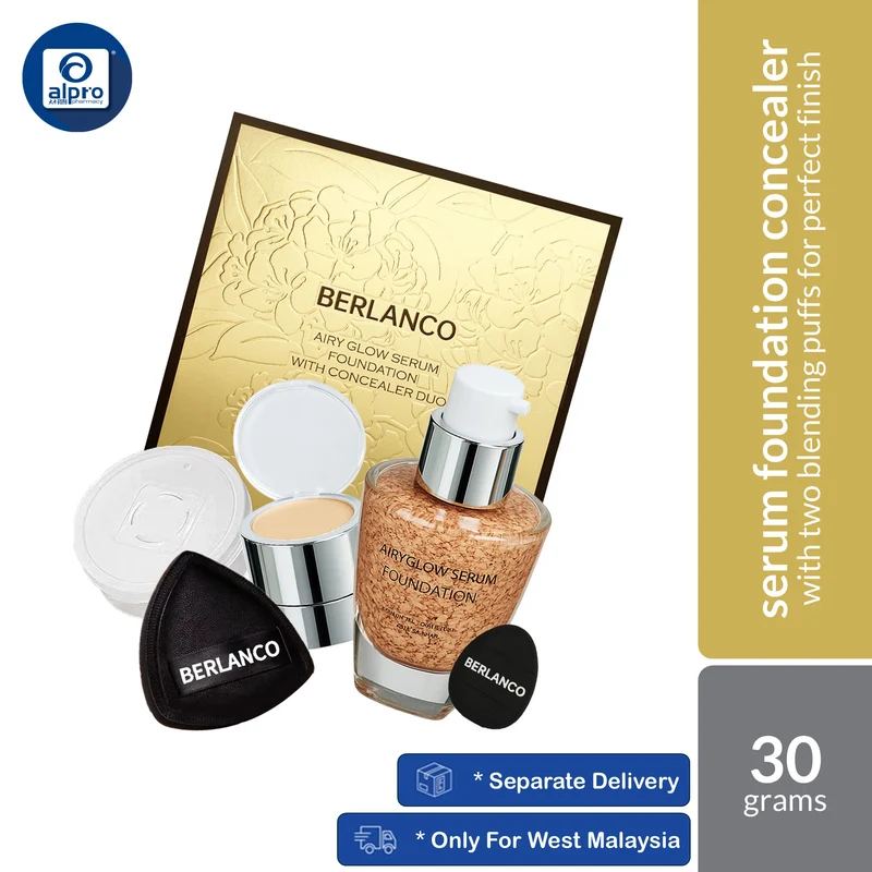 Berlanco Airy Glow Serum Foundation + Concealer Duo SPF30+++ 30g | Lightweight & Seamless Finish