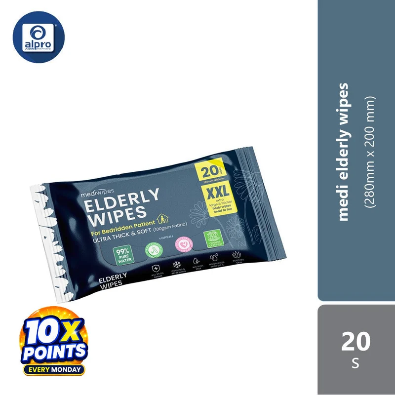 Medi Elderly Wipes 20s (280mm X 200mm) | Gentle On Skin