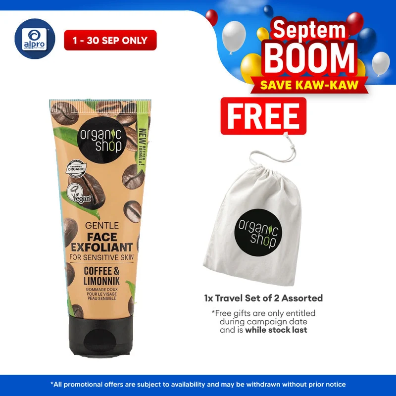 Organic Shop Gentle Face Exfoliant for Sensitive Skin Coffee & Limonnik 75mL | Renew Skin Smoother & Vibrant