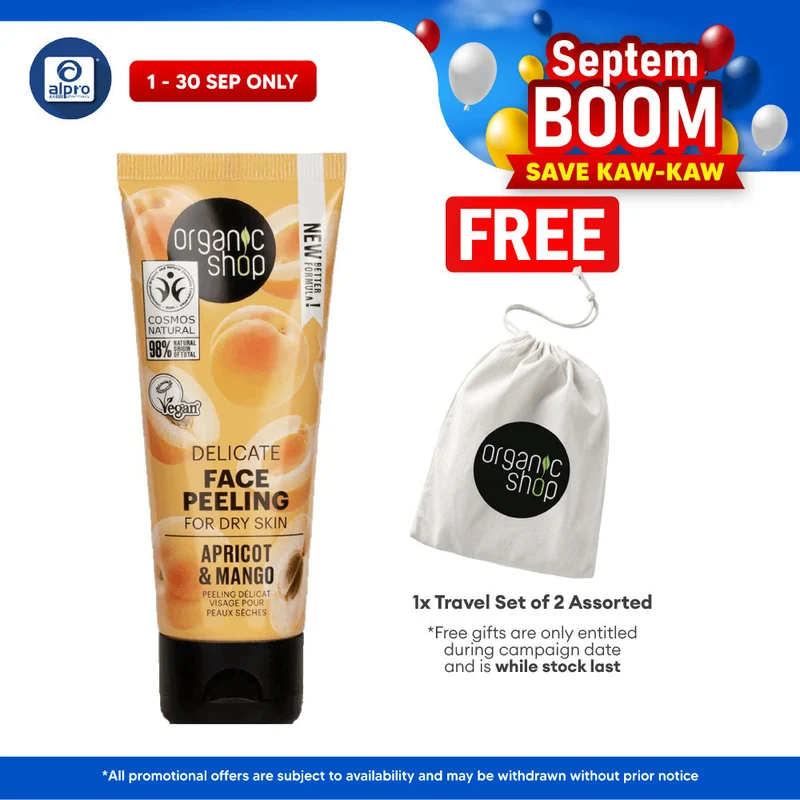 Organic Shop Delicate Face Peel for Dry Skin Apricot & Lactic Acid 75mL | Cleansing Action Helps Renew Skin