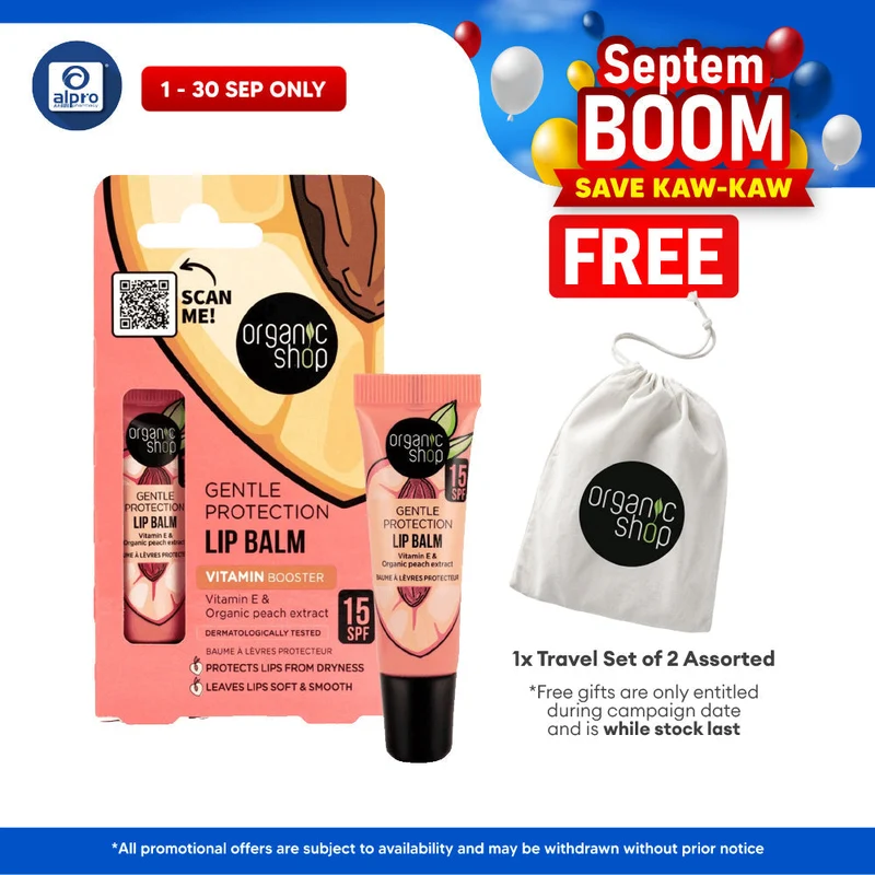 Organic Shop Gentle Protection Lip Balm SPF15 10mL | protects lips from dryness & Non-Sticky Texture