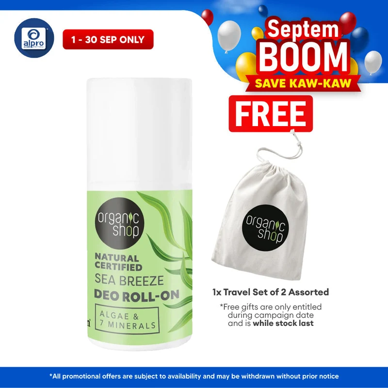 Organic Shop Natural Certified Sea Breeze Deo Roll-On Algae & 7 Minerals 50mL | Long-Lasting Odour Protection