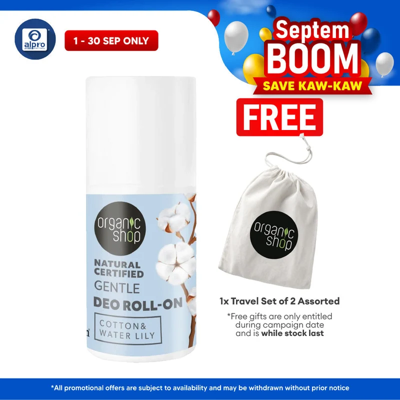 Organic Shop Natural Certified Gentle Deo Roll-On Cotton & Water Lily 50mL | Actively Combats Body Odour