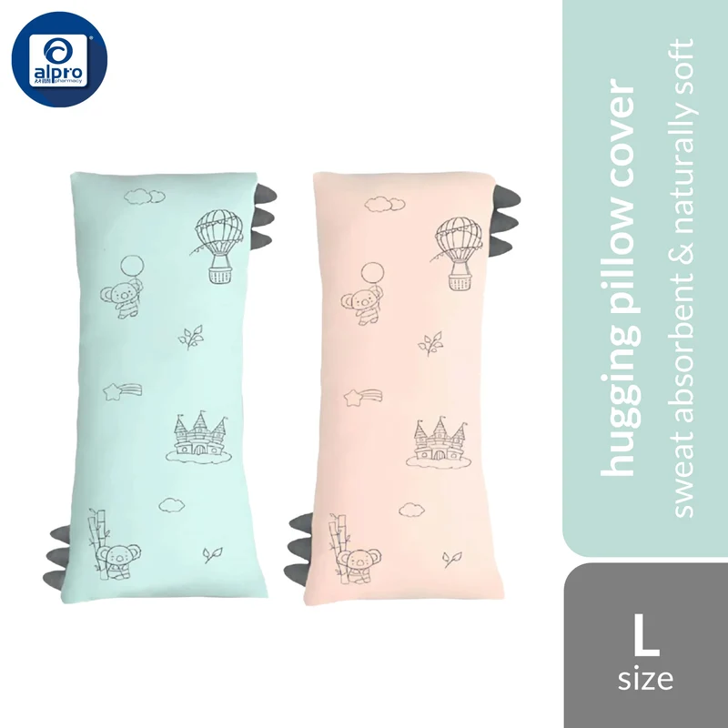 Kaeggie Organic Bamboo Cover Hugging Pillow (L size 25×55cm) Green Sketch/ Peach Sketch | Sweat Absorbent & Comfortable