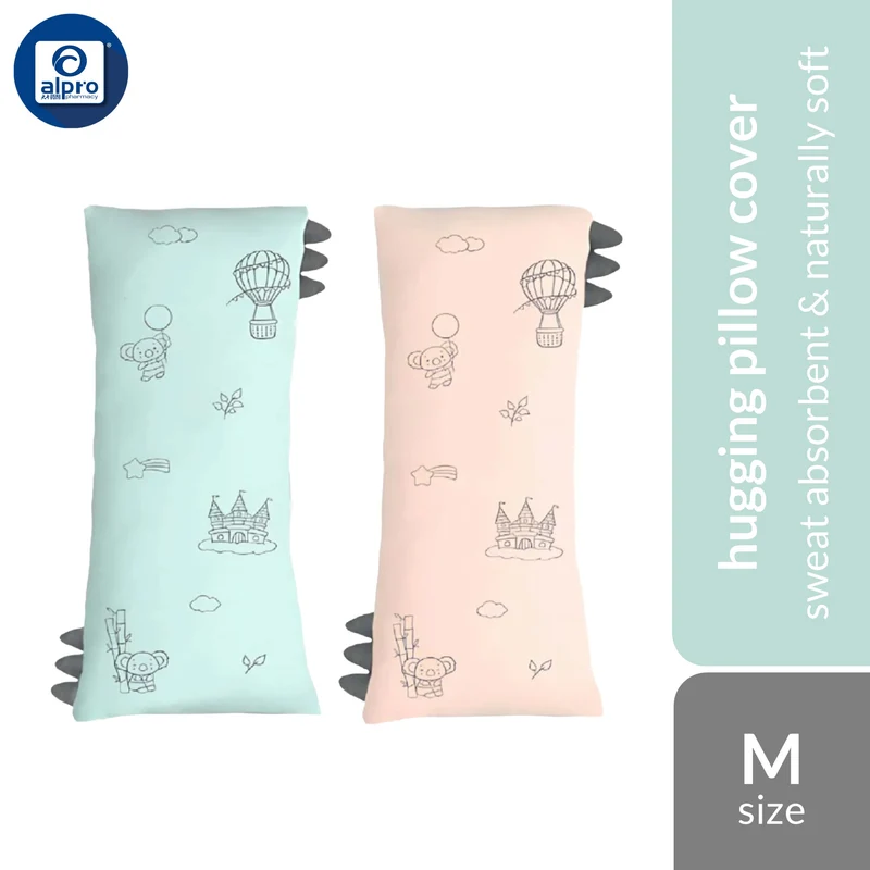 Kaeggie Organic Bamboo Cover Hugging Pillow (M size 18×38cm) Green Sketch/ Peach Sketch | Sweat Absorbent & Comfortable