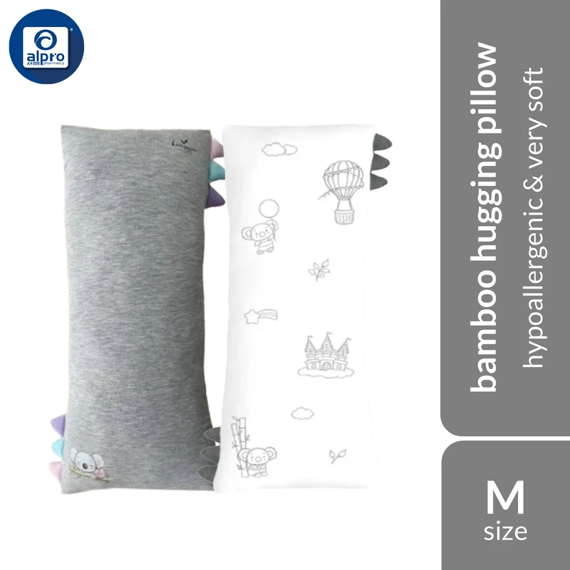 Kaeggie Organic Bamboo Hugging Pillow Grey Classic/ White Sketch (M size - 18×38cm) | Naturally Hypoallergenic