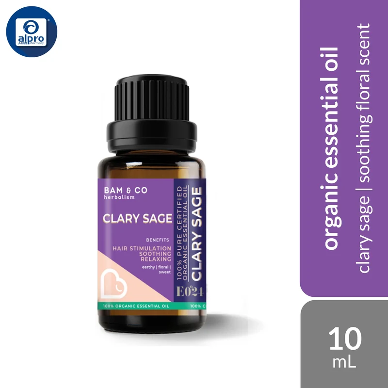 Bam & Co. Clary Sage Organic Essential Oil 10mL | Soothing Floral Scent