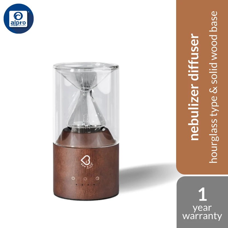 Bam & Co. Hourglass Aromatherapy Nebulizer Diffuser Wireless Waterless | Hourglass Type & Solid Wood Base