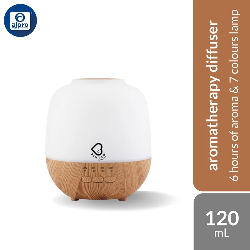 Bam & Co. Hermel Therapeutic Ultrasonic Diffuser 120mL | 6 Hours of Aroma & 7 Colours Lamp
