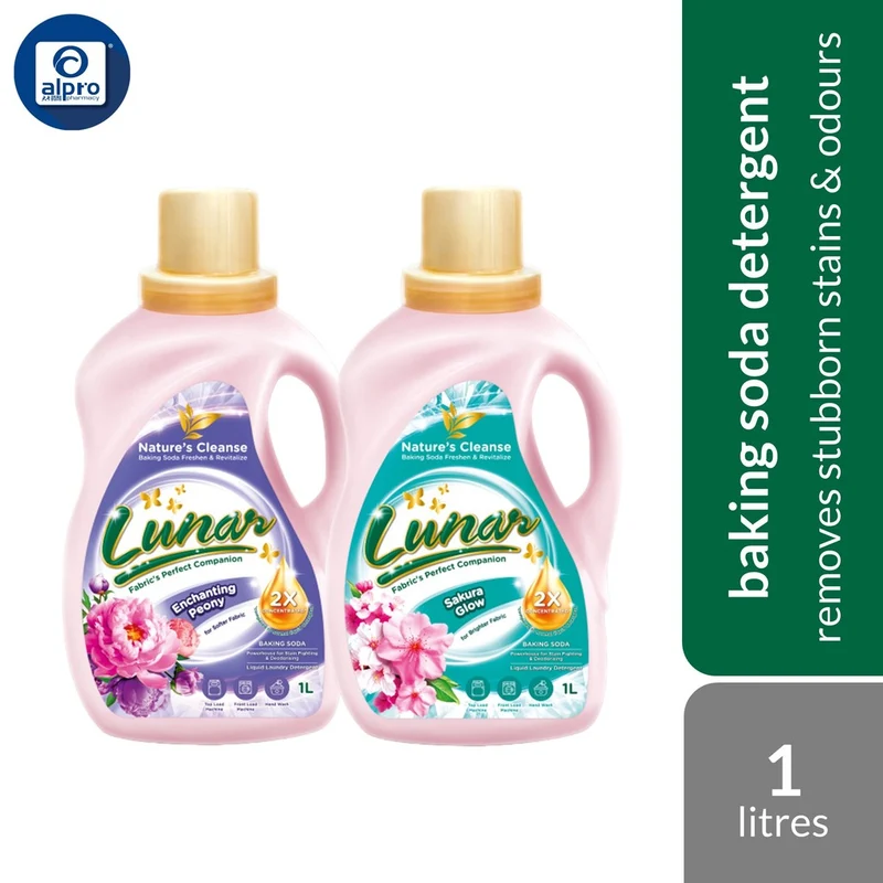 Lunar 2X Concentrated Baking Soda Liquid Laundry Detergent (Enchanting Peony/ Sakura Glow) 1L | Removes Stubborn Stains