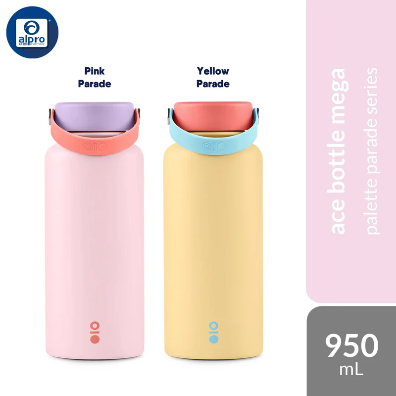 Montigo Palette Parade Ace Mega (Pink/ Yellow) Parade 950mL | Playful Vibrant Hues & Double-Wall Vacuum Insulation