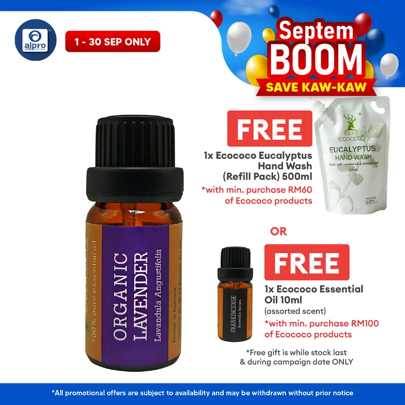 ecococo Organic Lavender Essential Oil 10mL | Helps Improve Sleep Quality & Relaxation