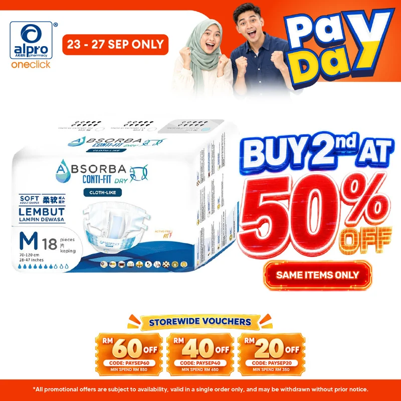Absorba Conti-Fit Dry Adult Diapers M Size 18s | High Absorbency