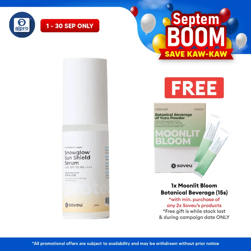 Soveu Snowglow Serum Shield SPF 50 PA++++ 30mL | Lightweight Texture & Shield from Harsh Sun
