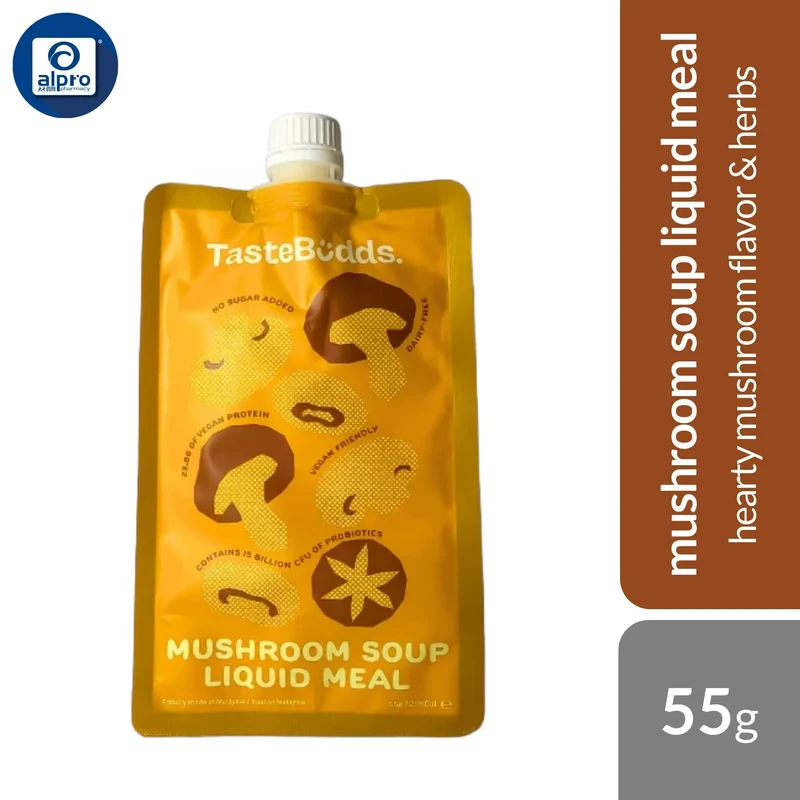 TasteBudds Mushroom Soup Liquid Meal 55g | Hearty Mushroom Flavor & Herbs