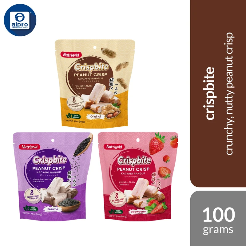 Nutrigold Peanut Crisp (Original/ Sesame/ Strawberry) 100g | Crunchy, Nutty Peanut Crisp