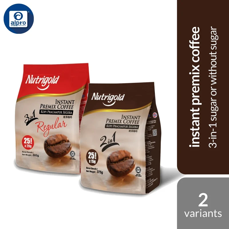 Nutrigold 3-in-1 Premix Coffee (Regular 20g ×25s / No Sugar 15g ×25s)