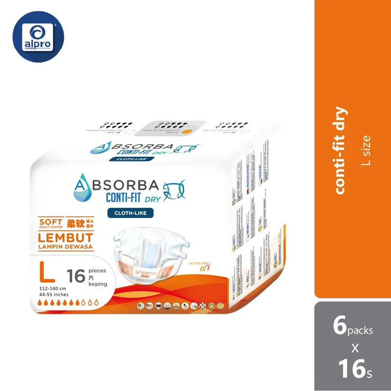 Absorba Conti-Fit Dry Adult Diapers (L) 6x16s | Soft Diaper