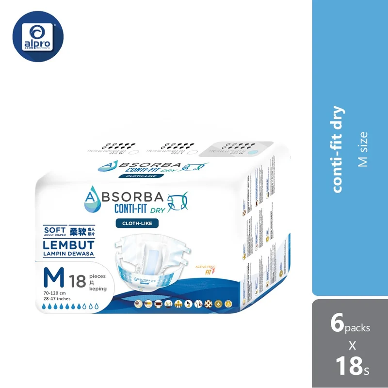 Absorba Conti-Fit Dry Adult Diapers (M) 6x18s | Soft Diaper