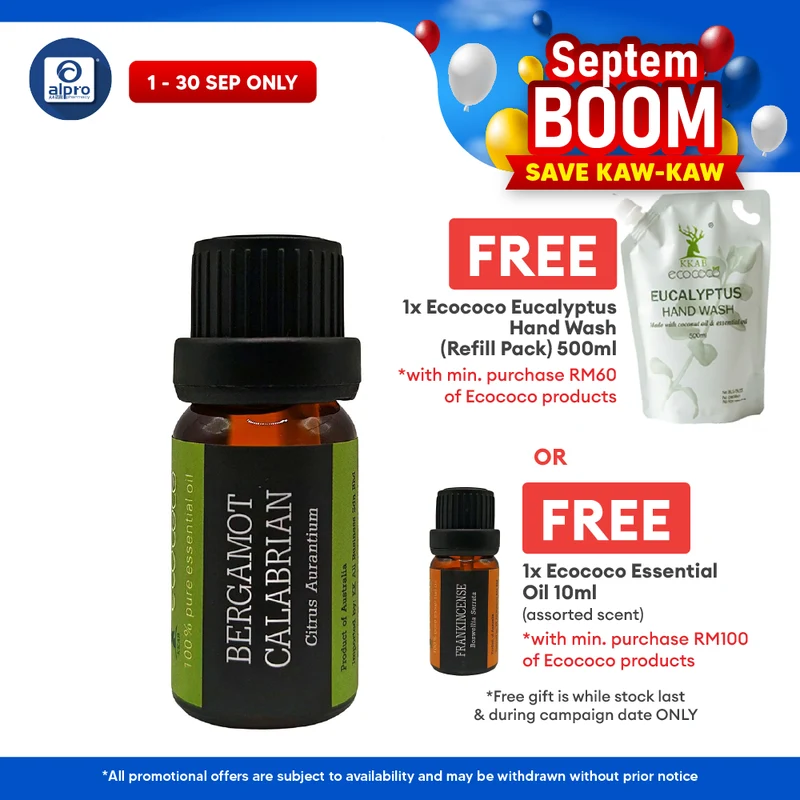 ecococo Bergamot Essential Oil 10mL | Relieve Stress & Boosts Mood