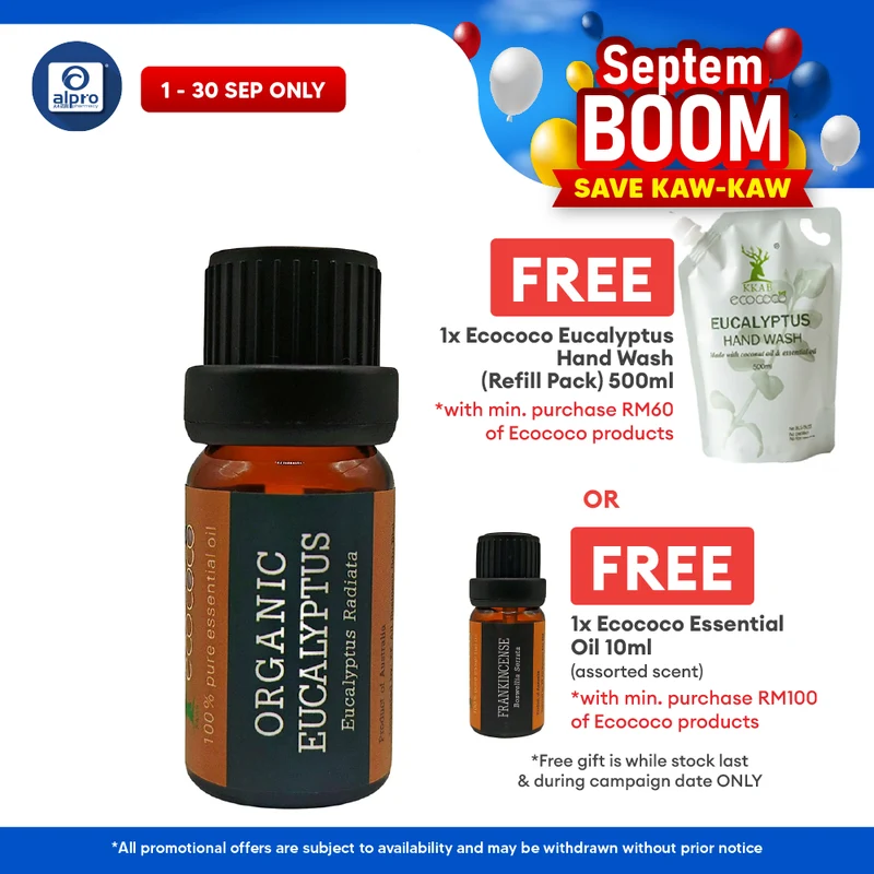 ecococo Organic Eucalyptus Essential Oil | Helps Nose Discomfort & Congestion