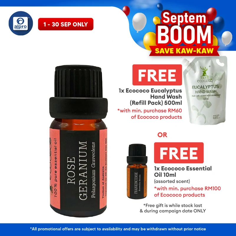 ecococo Rose Geranium Essential Oil 10ml | Aids Mood & Hormones