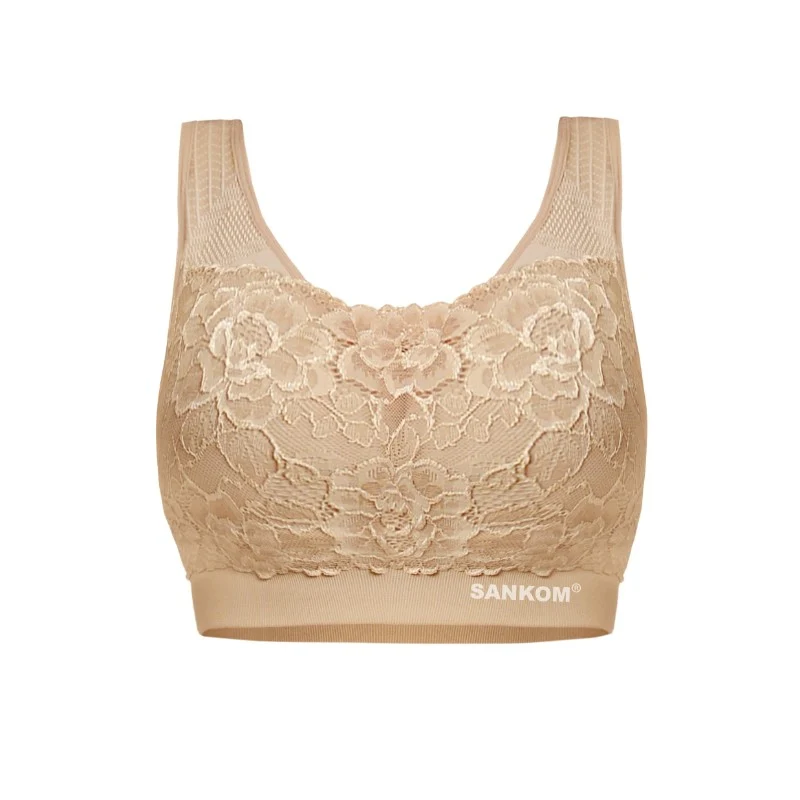 SANKOM BREATHABLE CLASSIC BRA WITH LACE BIEGE LARGE