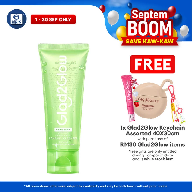 Glad2Glow Centella Salicylic Acid Acne Gel Cleanser 70mL | Gently Remove Dead Skin & Calms Acne