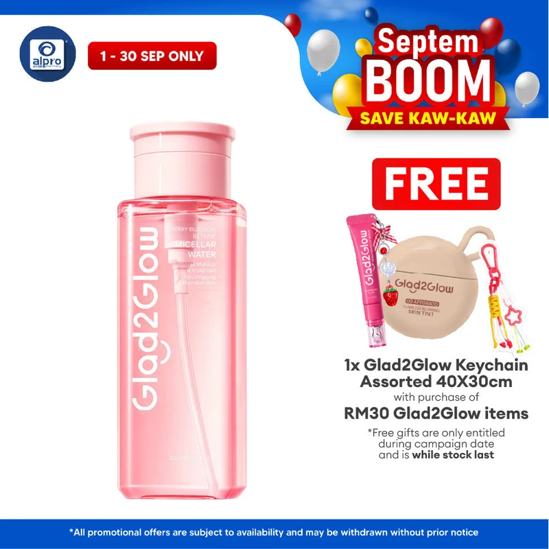 Glad2Glow Cherry Blossom Betaine Micellar Water 300mL | Remove Makeup in One Wipe