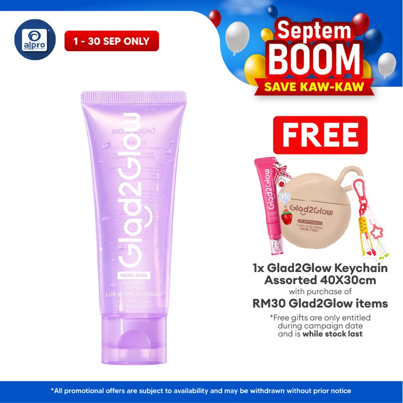 Glad2Glow Blueberry Ceramide Cleanser Low pH Gel 70mL | Help Control Excess Skin Oil