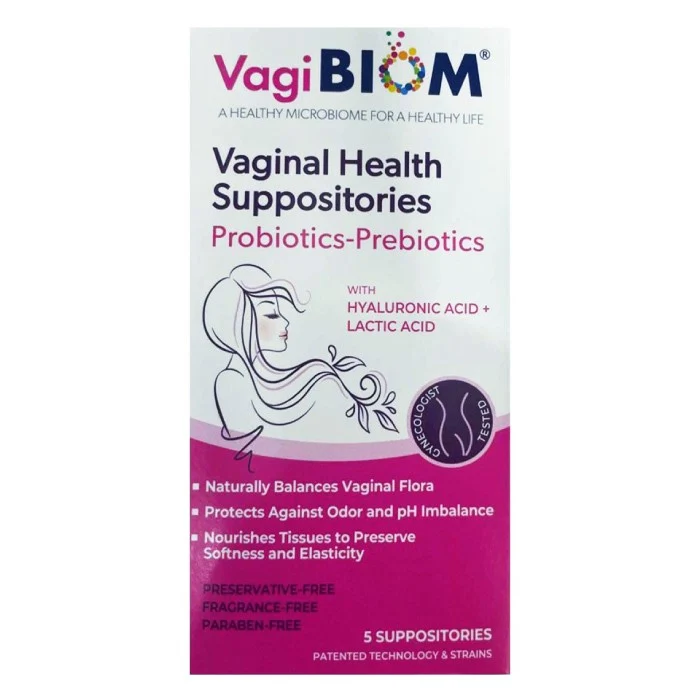 Vagibiom Probiotic-Prebiotic With Hyaluronic Acid+lactic Acid Vaginal Suppositories 5'S
