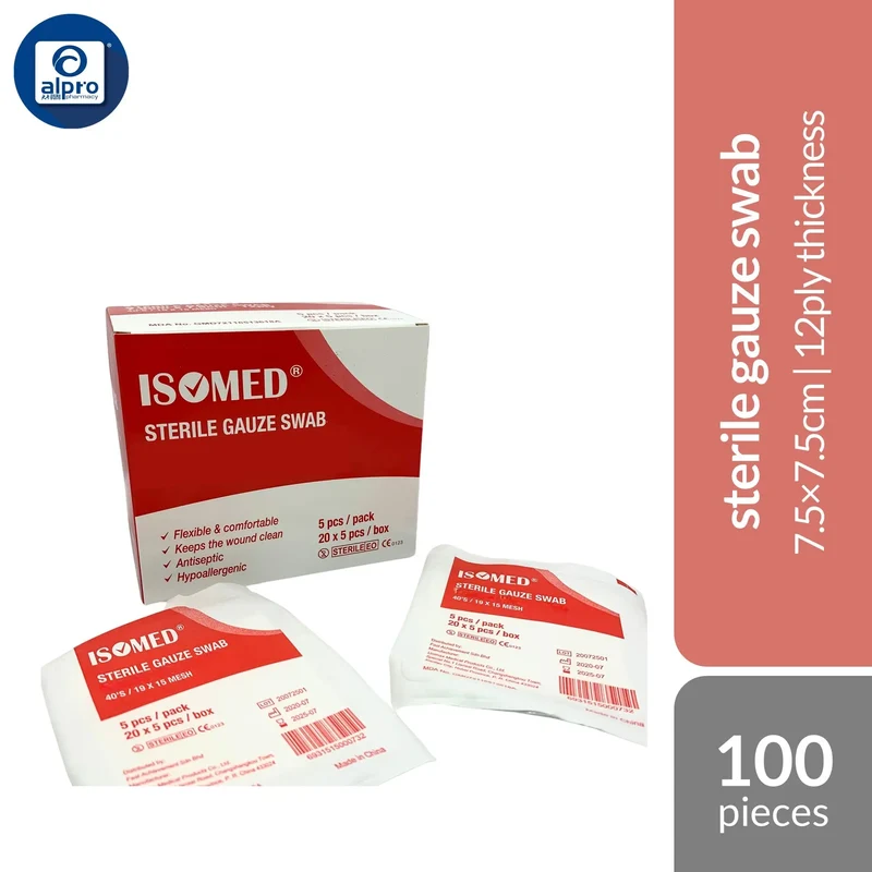 Isomed Sterile Gauze Swab 7.5×7.5cm 12ply 100s | Thickened Layer For Increased Comfort