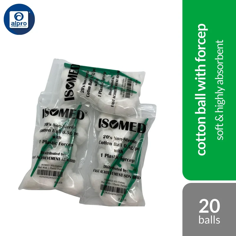 Isomed Cotton Ball 20s With Forcep | Soft & Highly Absorbent