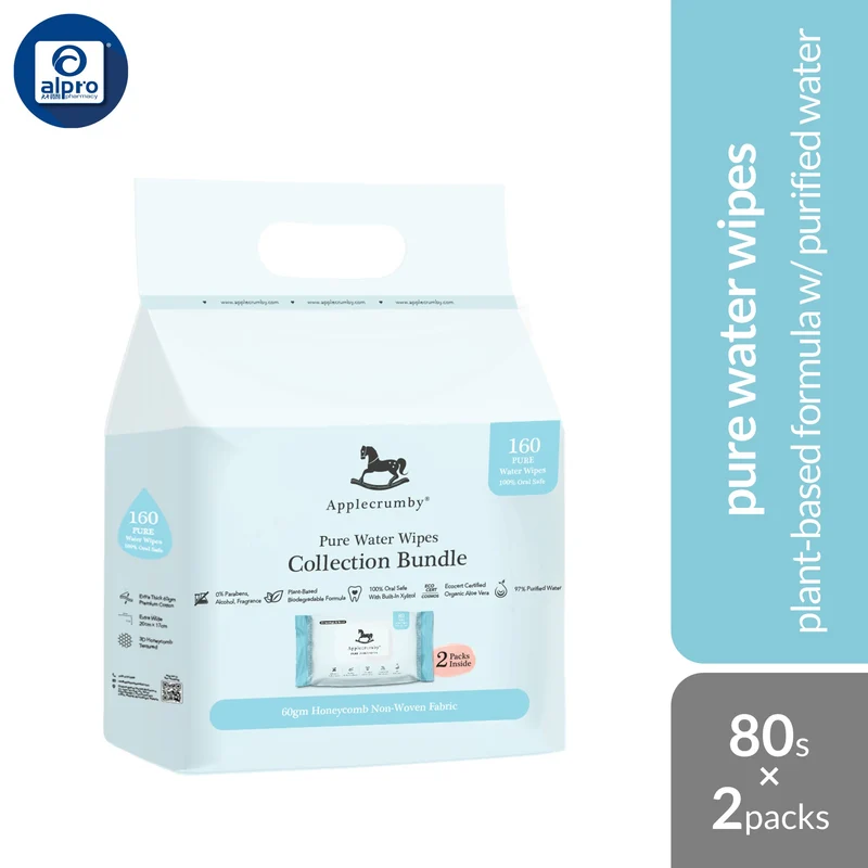 Applecrumby Premium Pure Water Wipes 2x80s
