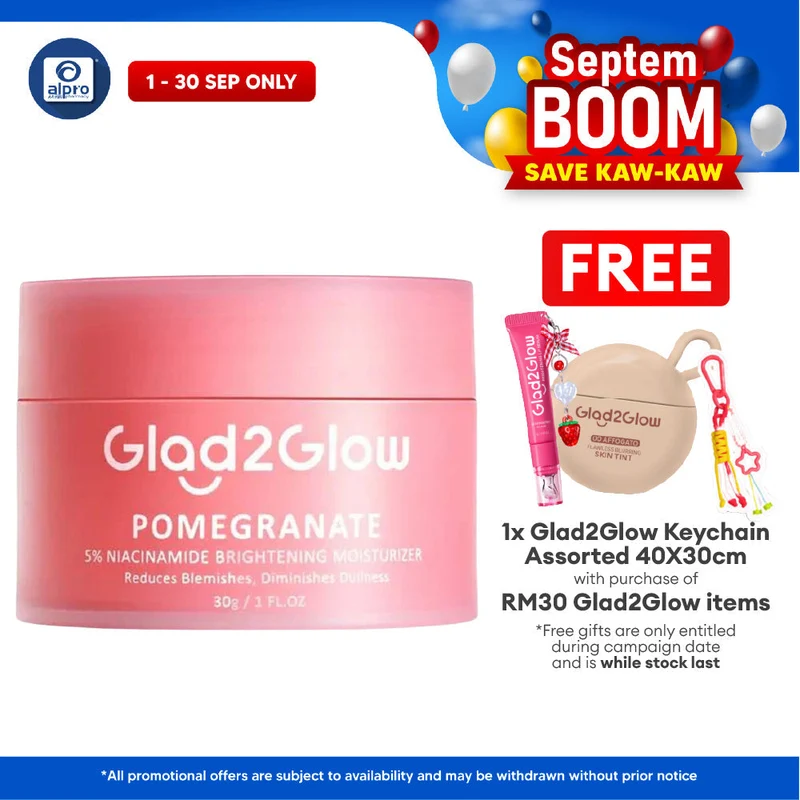 Glad2Glow Pomergranate 5% Niacinamide Brightening Moisturizer 30g | Moisturize & Brighten The Skin