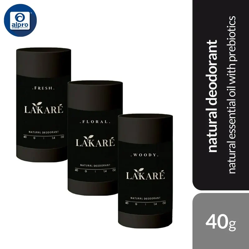 Lakare Natural Deodorant (Fresh/ Floral/ Woody) 40g | Natural Essential Oil with Prebiotics