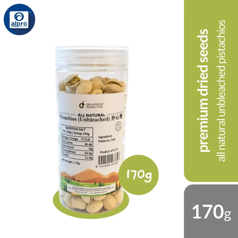 Delifood Slow-Roasted Pistachio (Unbleached) 170g | All Natural Unbleached Pistachios