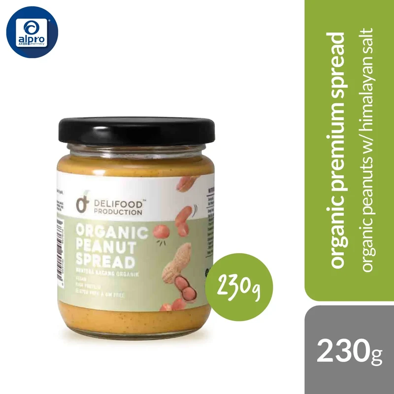 Delifood Organic Peanut Butter Spread with Himalayan Rock Salt 230g | Organic Peanuts with Himalayan Salt