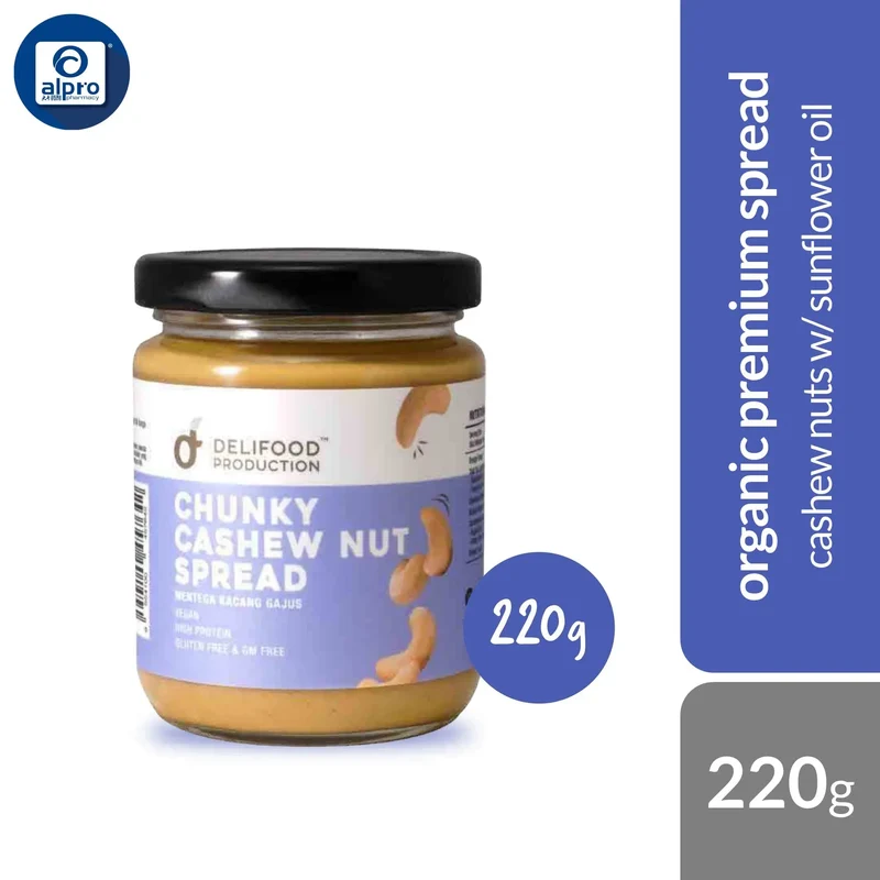 Delifood Chunky Cashew Nut Butter Spread 220g | Cashew Nuts with Sunflower Oil